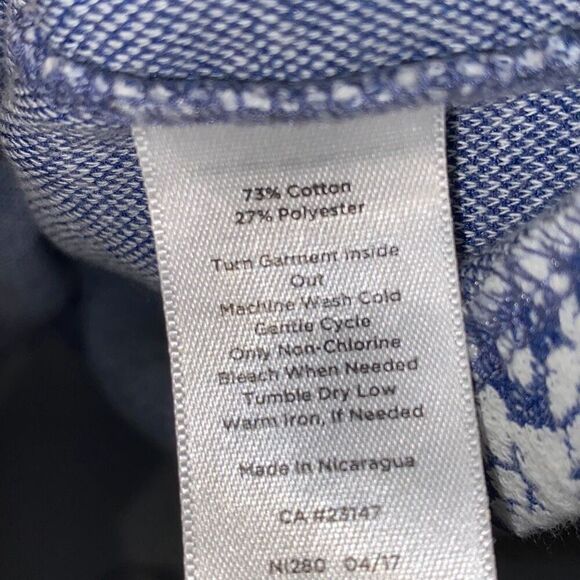 Talbots Women's Blue White Tapestry Floral Tie Back Short Sleeve Blouse Large - Picture 10 of 11